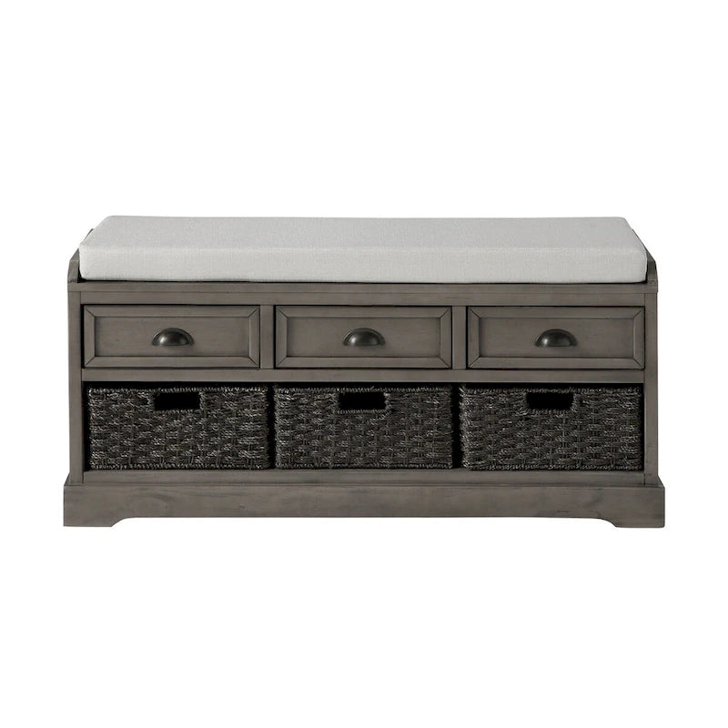 Wood Storage Bench with 3 Drawers and 3 Baskets