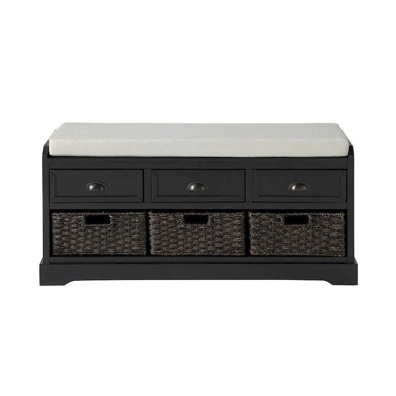 Wood Storage Bench with 3 Drawers and 3 Baskets