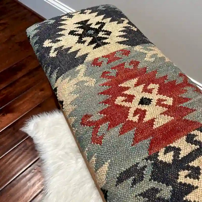 Handmade Kilim Upholstered Bench with Drawers - 14 x 19 x 47