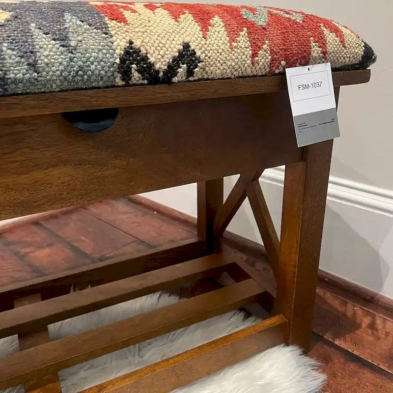 Handmade Kilim Upholstered Bench with Drawers - 14 x 19 x 47
