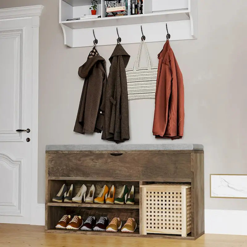 Storage Bench, Shoe Bench with Cushion