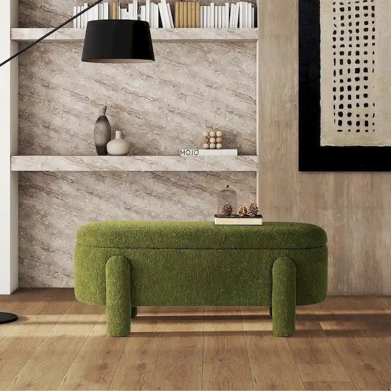 49-Inch Boucle Fully Upholstered Oval Storage Bench