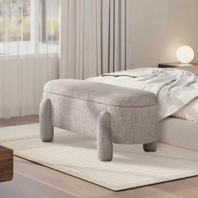 49-Inch Boucle Fully Upholstered Oval Storage Bench