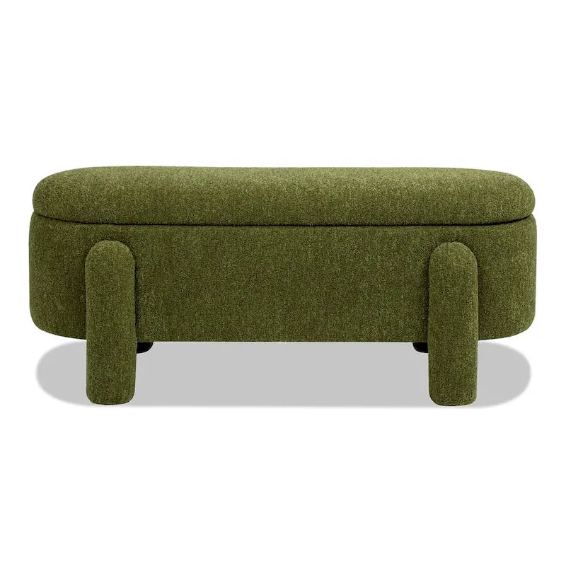 49-Inch Boucle Fully Upholstered Oval Storage Bench