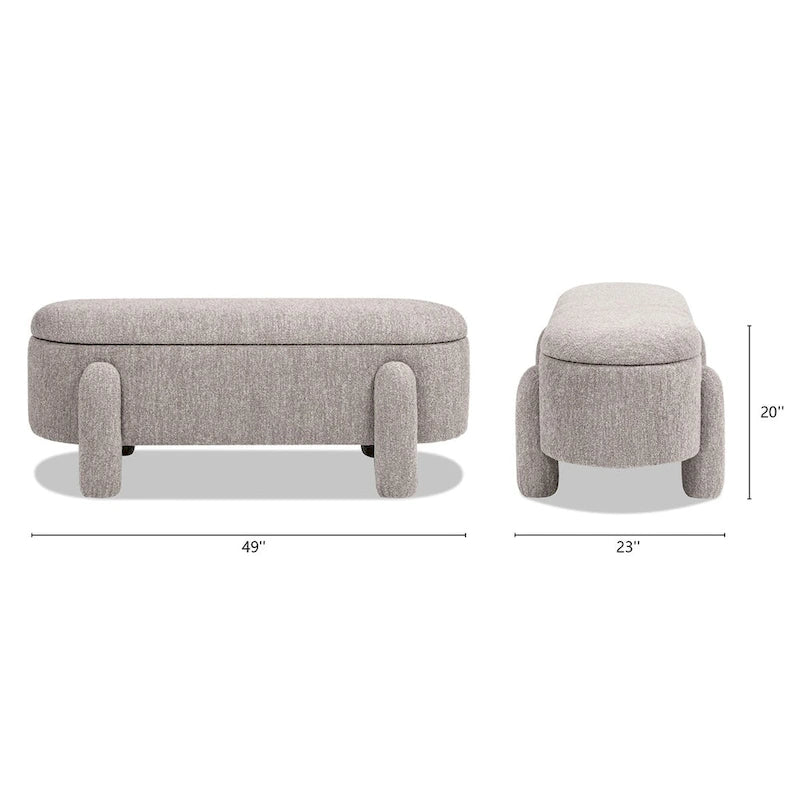 49-Inch Boucle Fully Upholstered Oval Storage Bench