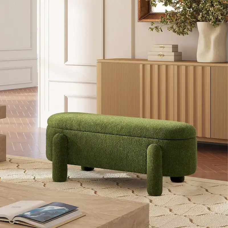 49-Inch Boucle Fully Upholstered Oval Storage Bench