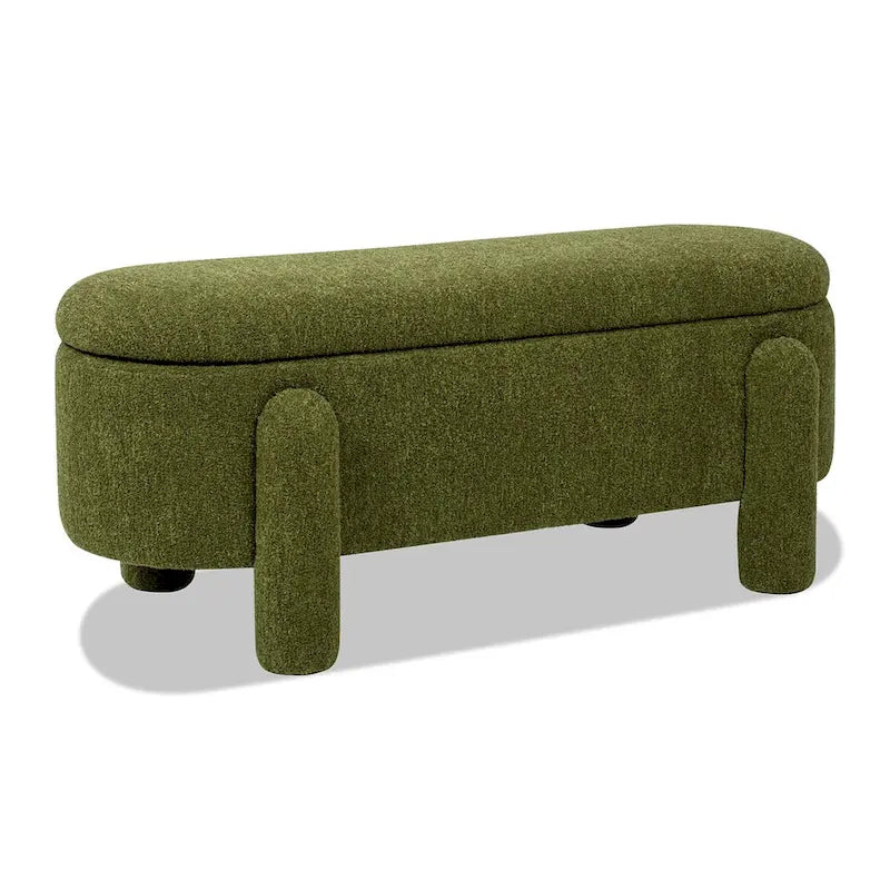 49-Inch Boucle Fully Upholstered Oval Storage Bench