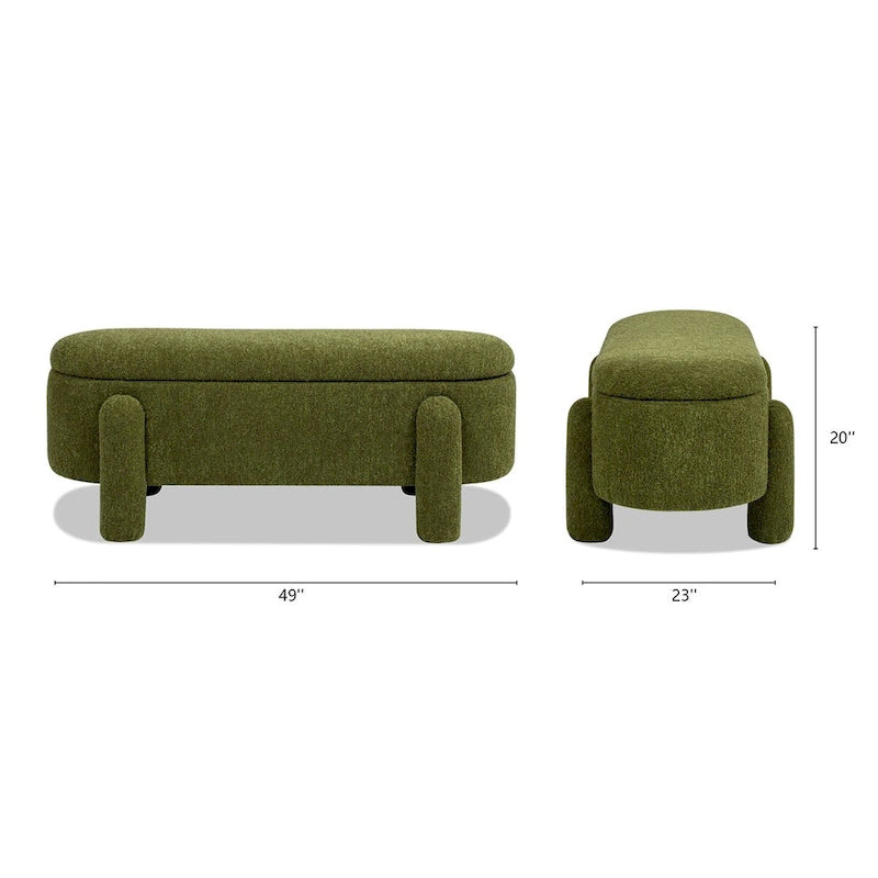 49-Inch Boucle Fully Upholstered Oval Storage Bench