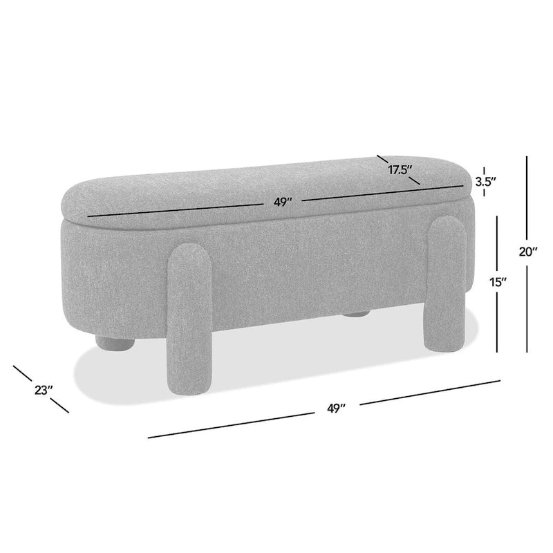 49-Inch Boucle Fully Upholstered Oval Storage Bench