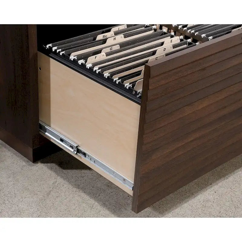 Office File Credenza with Drawer and Adjustable Shelf, Spiced Mahogany