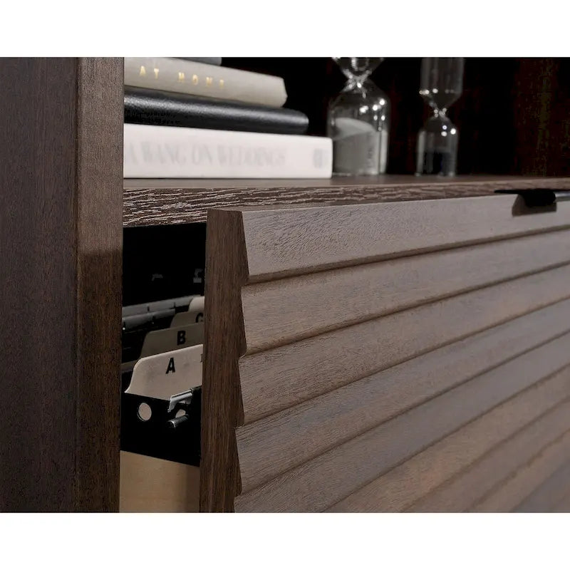 Office File Credenza with Drawer and Adjustable Shelf, Spiced Mahogany
