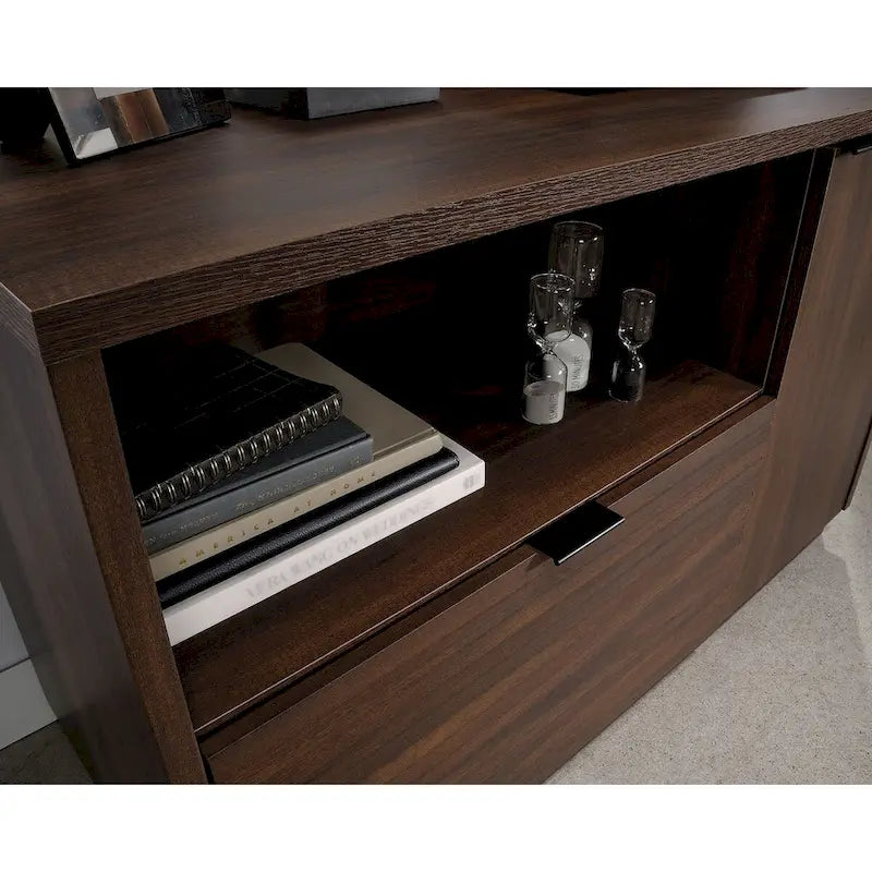 Office File Credenza with Drawer and Adjustable Shelf, Spiced Mahogany