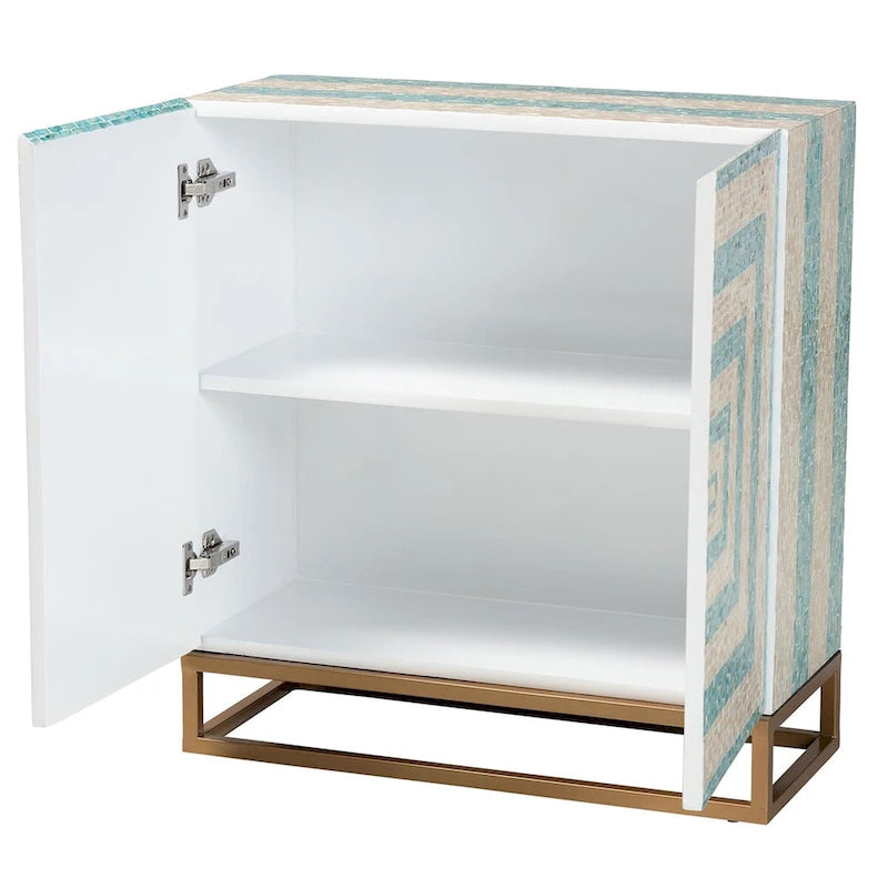 Modern Bohemian Two-Tone Mother of Pearl and Gold Metal Storage Cabinet