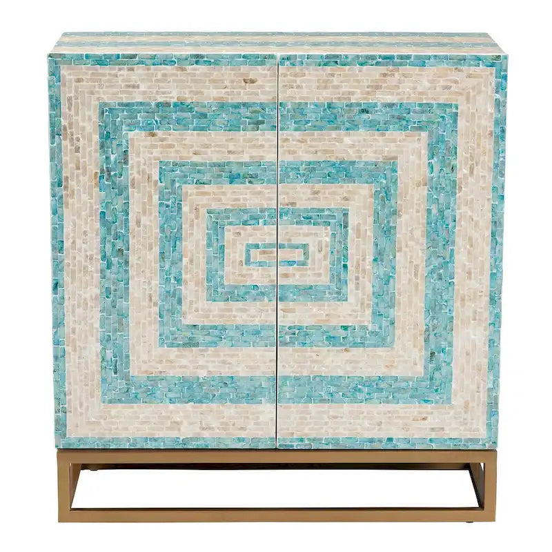 Modern Bohemian Two-Tone Mother of Pearl and Gold Metal Storage Cabinet