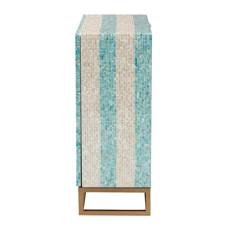 Modern Bohemian Two-Tone Mother of Pearl and Gold Metal Storage Cabinet