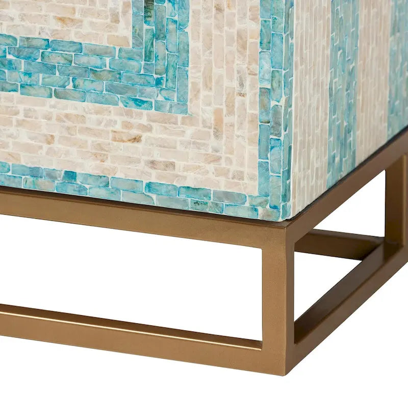 Modern Bohemian Two-Tone Mother of Pearl and Gold Metal Storage Cabinet