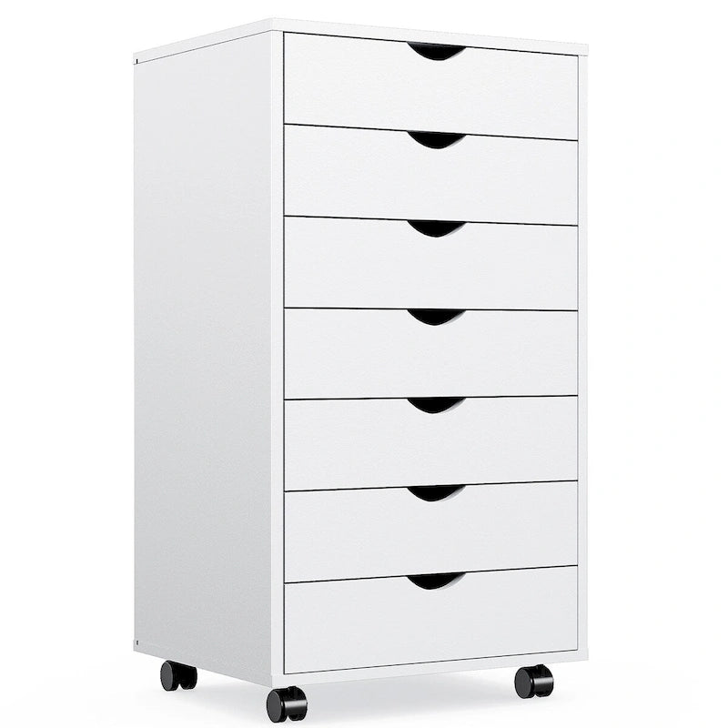 7 Drawer Chest with Wheels - Mobile Wood Dresser Cabinet for Office