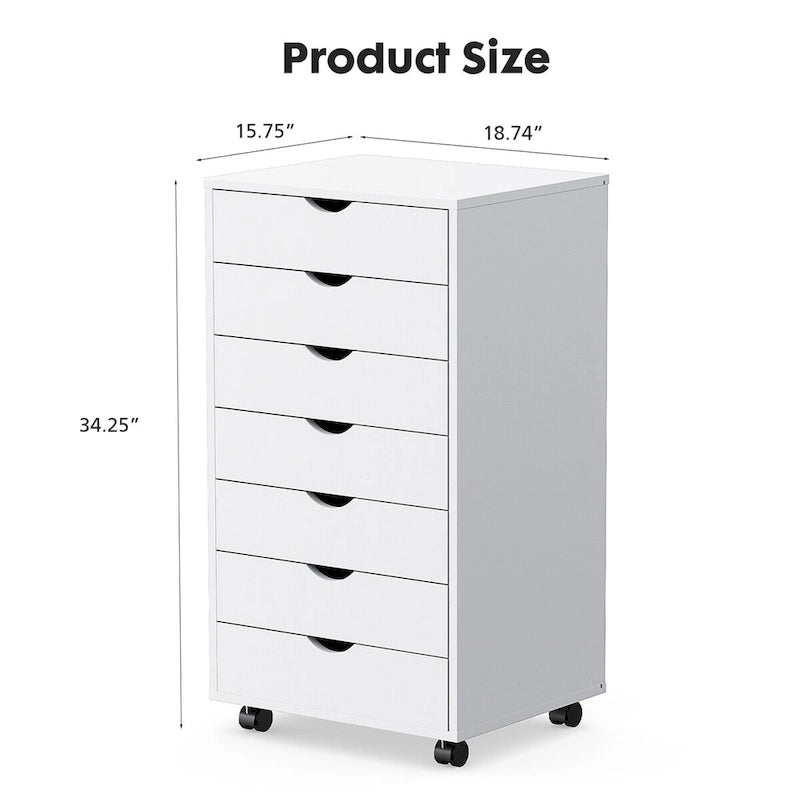 7 Drawer Chest with Wheels - Mobile Wood Dresser Cabinet for Office