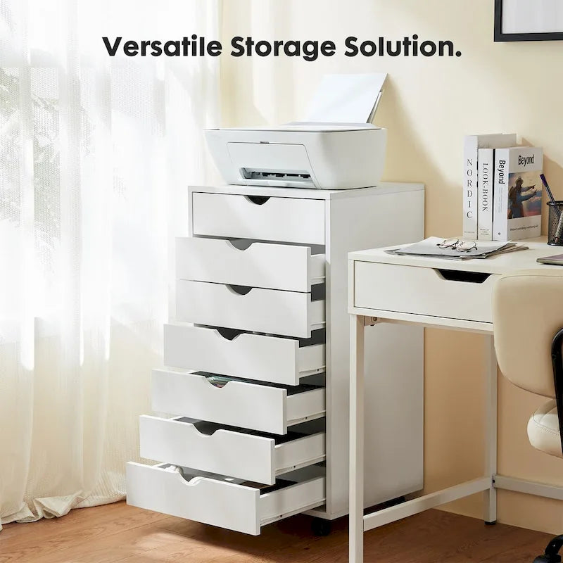 7 Drawer Chest with Wheels - Mobile Wood Dresser Cabinet for Office