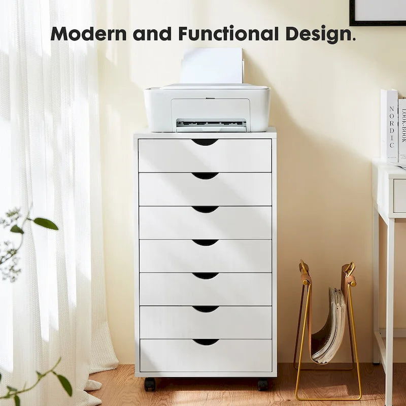 7 Drawer Chest with Wheels - Mobile Wood Dresser Cabinet for Office