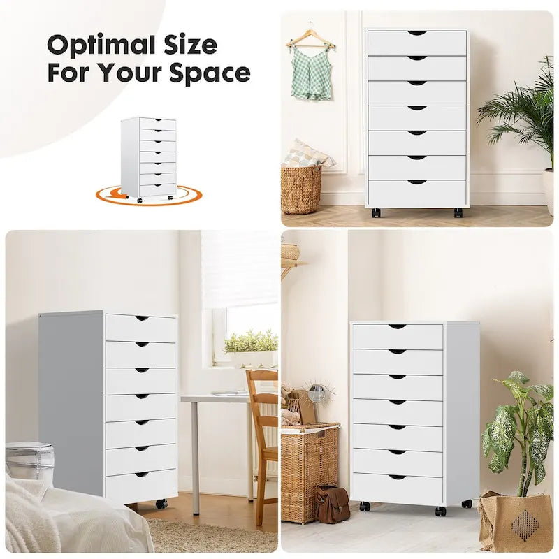 7 Drawer Chest with Wheels - Mobile Wood Dresser Cabinet for Office