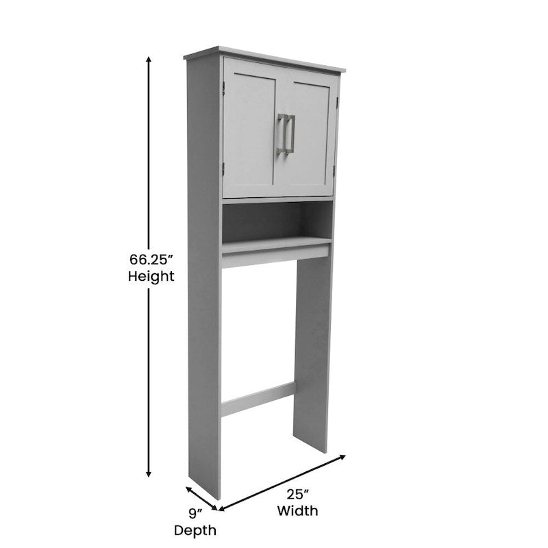 Gray Modern Over the Toilet Cabinet Storage Organizer with 2 Shelves and Doors