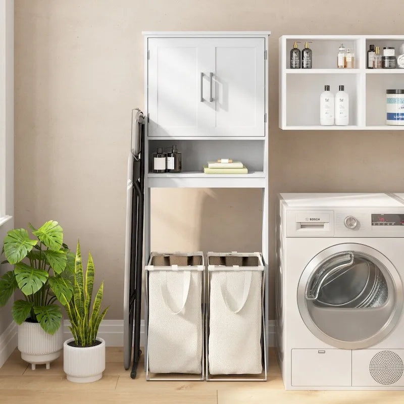 Gray Modern Over the Toilet Cabinet Storage Organizer with 2 Shelves and Doors