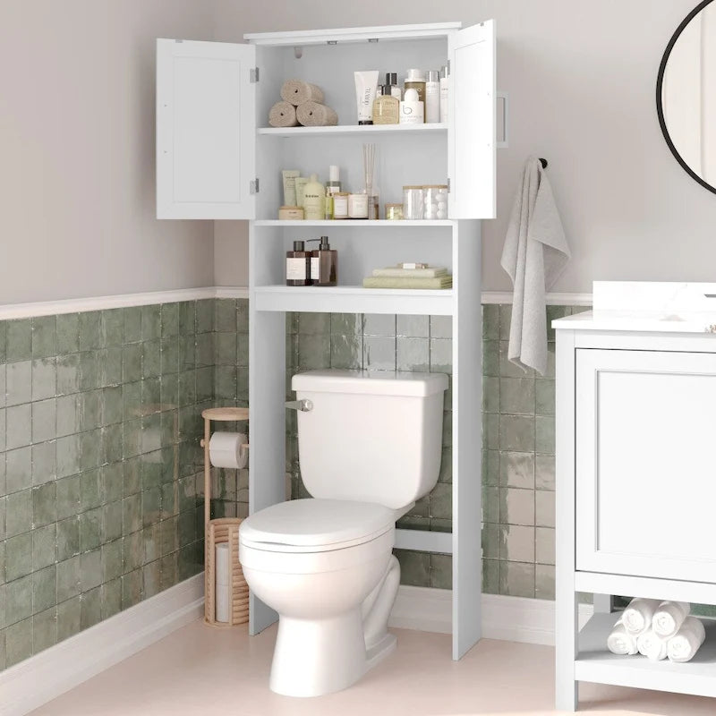 Gray Modern Over the Toilet Cabinet Storage Organizer with 2 Shelves and Doors