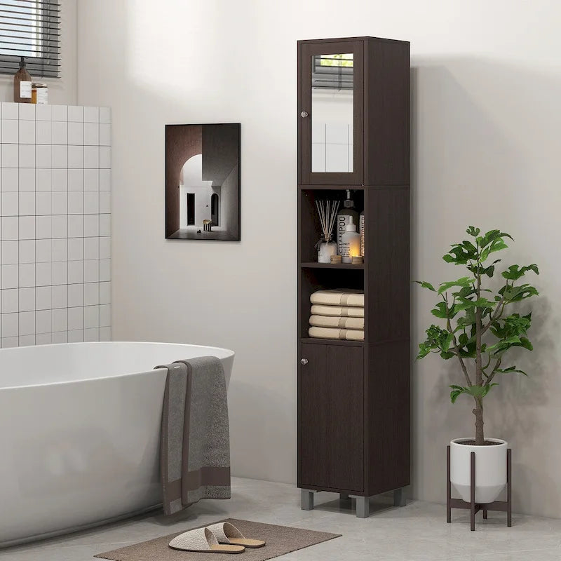 Tall Bathroom Storage Cabinet with Mirror and Adjustable Shelves