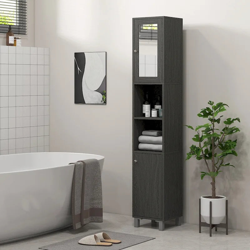 Tall Bathroom Storage Cabinet with Mirror and Adjustable Shelves