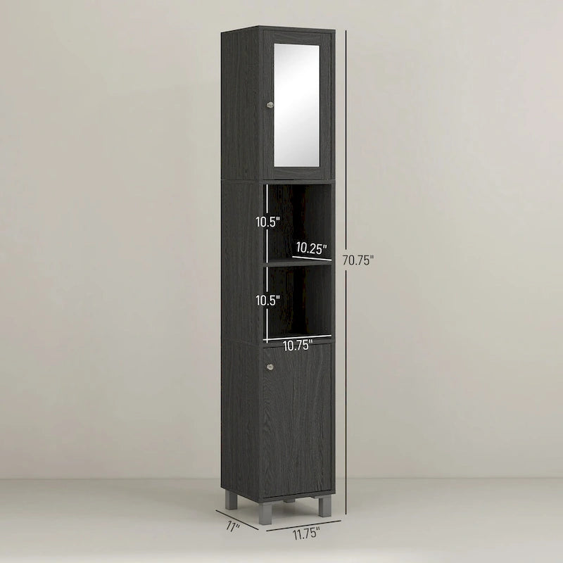 Tall Bathroom Storage Cabinet with Mirror and Adjustable Shelves