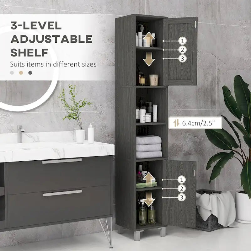 Tall Bathroom Storage Cabinet with Mirror and Adjustable Shelves