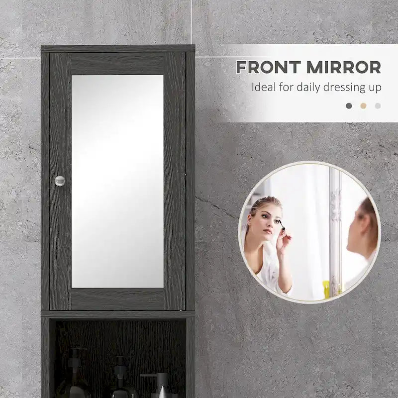 Tall Bathroom Storage Cabinet with Mirror and Adjustable Shelves