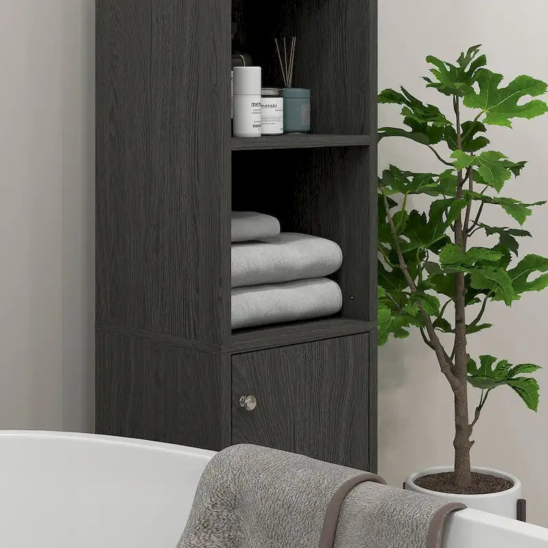 Tall Bathroom Storage Cabinet with Mirror and Adjustable Shelves