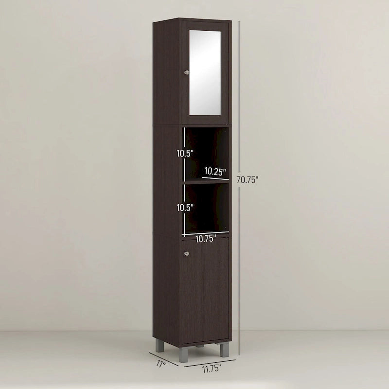 Tall Bathroom Storage Cabinet with Mirror and Adjustable Shelves
