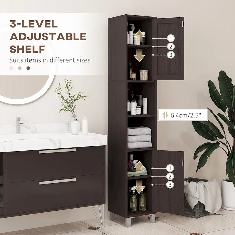 Tall Bathroom Storage Cabinet with Mirror and Adjustable Shelves