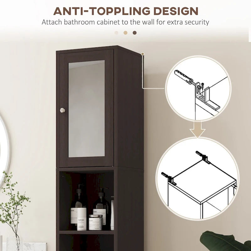 Tall Bathroom Storage Cabinet with Mirror and Adjustable Shelves