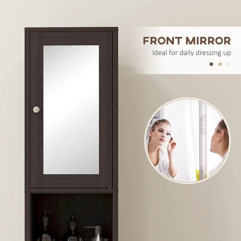 Tall Bathroom Storage Cabinet with Mirror and Adjustable Shelves