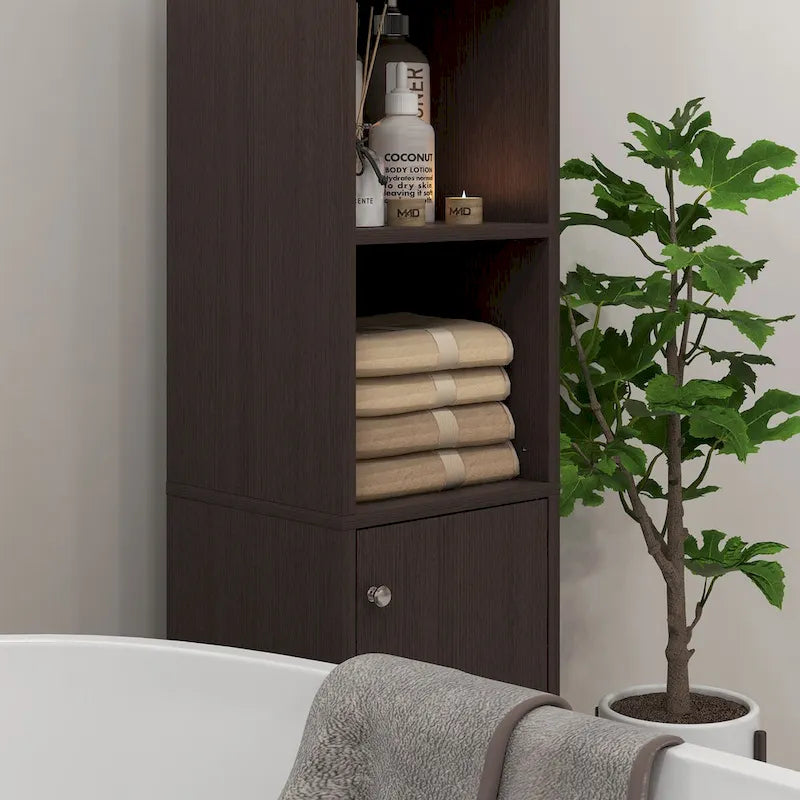 Tall Bathroom Storage Cabinet with Mirror and Adjustable Shelves