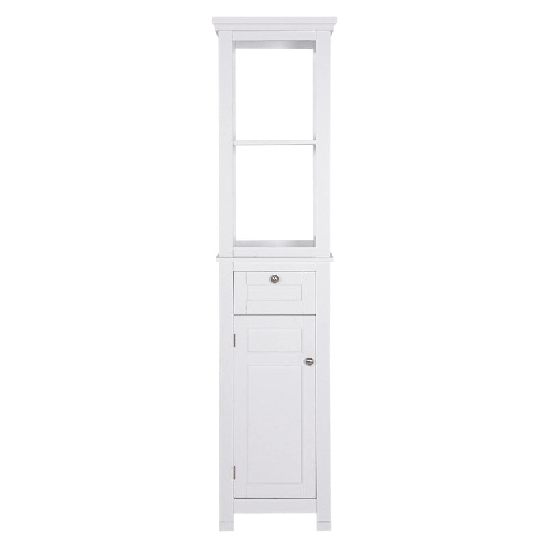 Bathroom Freestanding Storage Cabinet with Open Shelves, Tall Slim Tower with Door and Drawer