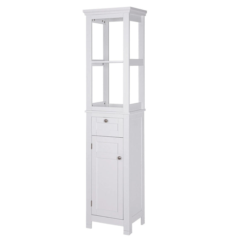 Bathroom Freestanding Storage Cabinet with Open Shelves, Tall Slim Tower with Door and Drawer