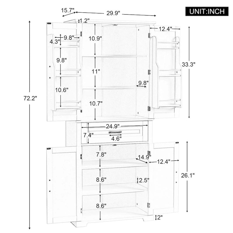 30 in. W x 16 in. D x 72 in. H Bathroom Cabinet with Doors, Drawer and Adjustable Shelves