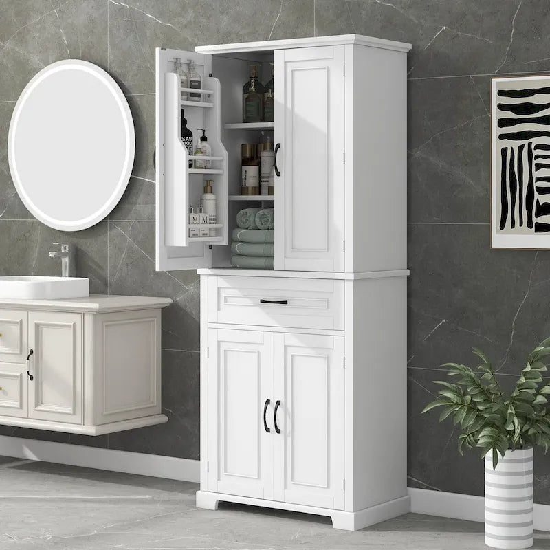 30 in. W x 16 in. D x 72 in. H Bathroom Cabinet with Doors, Drawer and Adjustable Shelves