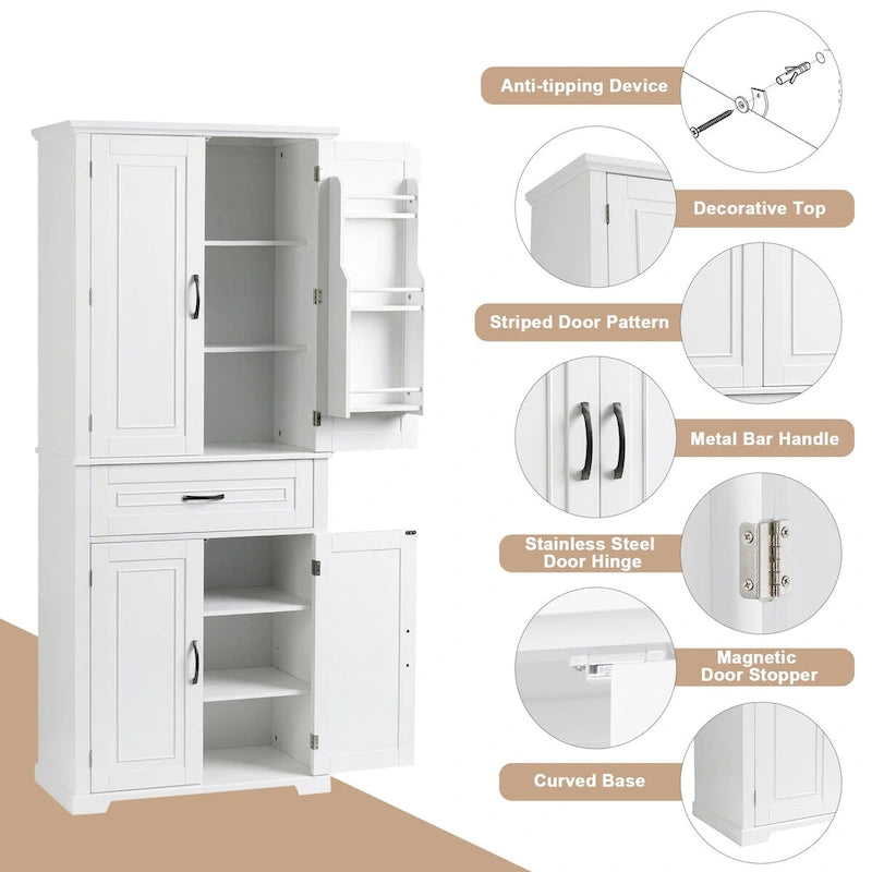 30 in. W x 16 in. D x 72 in. H Bathroom Cabinet with Doors, Drawer and Adjustable Shelves