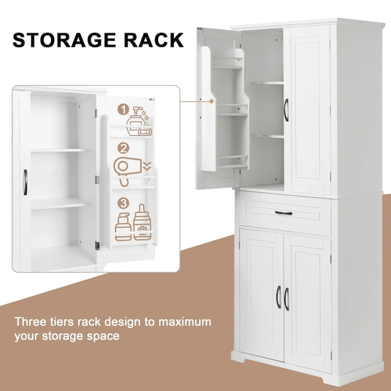 30 in. W x 16 in. D x 72 in. H Bathroom Cabinet with Doors, Drawer and Adjustable Shelves