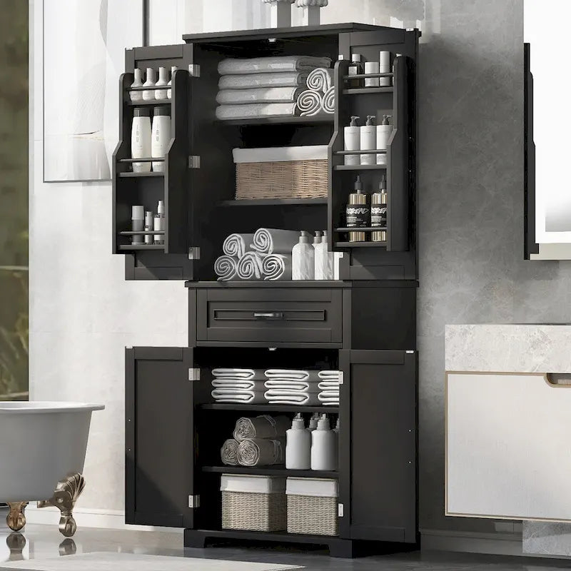 30 in. W x 16 in. D x 72 in. H Bathroom Cabinet with Doors, Drawer and Adjustable Shelves
