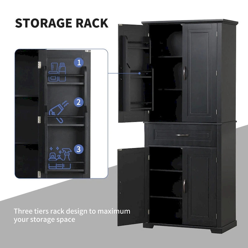 30 in. W x 16 in. D x 72 in. H Bathroom Cabinet with Doors, Drawer and Adjustable Shelves