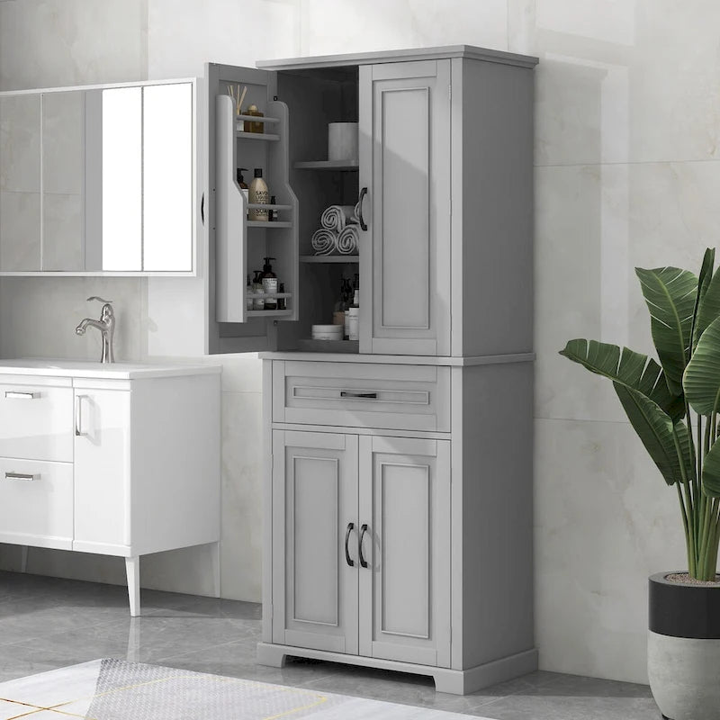 30 in. W x 16 in. D x 72 in. H Bathroom Cabinet with Doors, Drawer and Adjustable Shelves