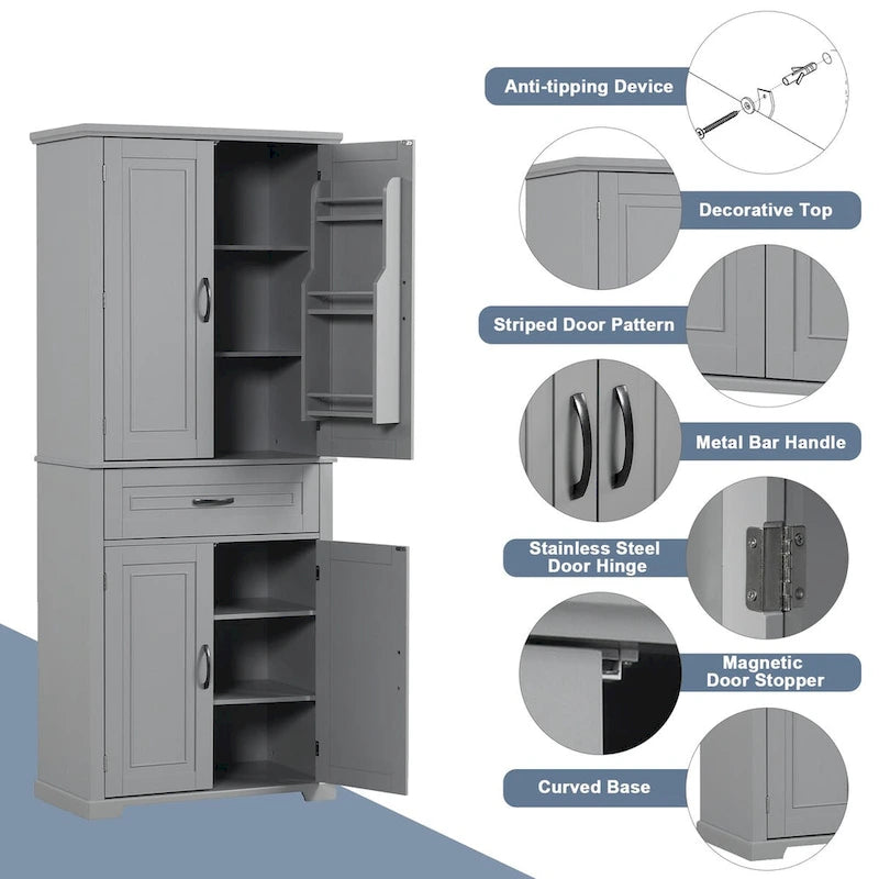 30 in. W x 16 in. D x 72 in. H Bathroom Cabinet with Doors, Drawer and Adjustable Shelves