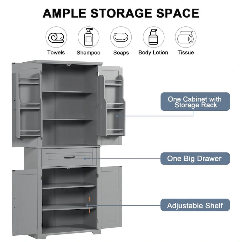 30 in. W x 16 in. D x 72 in. H Bathroom Cabinet with Doors, Drawer and Adjustable Shelves